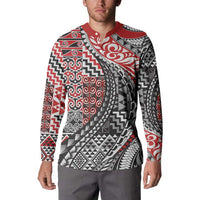 Aotearoa Maori Tribal Tattoo Button Sweatshirt Kowhaiwhai Taniko Patchwork Motifs LT9 - Polynesian Pride