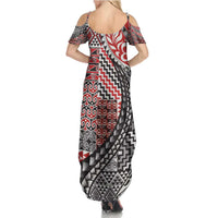 Aotearoa Maori Tribal Tattoo Family Matching Summer Maxi Dress and Hawaiian Shirt Kowhaiwhai Taniko Patchwork Motifs