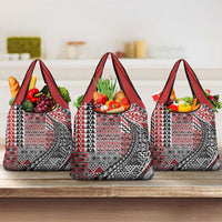 Aotearoa Maori Tribal Tattoo Grocery Bag Kowhaiwhai Taniko Patchwork Motifs LT9 3-pack One Size Red - Polynesian Pride