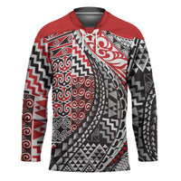 Aotearoa Maori Tribal Tattoo Hockey Jersey Kowhaiwhai Taniko Patchwork Motifs LT9 Unisex Red - Polynesian Pride