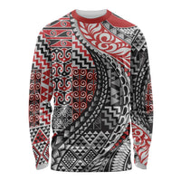 Aotearoa Maori Tribal Tattoo Long Sleeve Shirt Kowhaiwhai Taniko Patchwork Motifs LT9 Unisex Red - Polynesian Pride