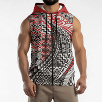Aotearoa Maori Tribal Tattoo Sleeveless Zip Hoodie Kowhaiwhai Taniko Patchwork Motifs LT9