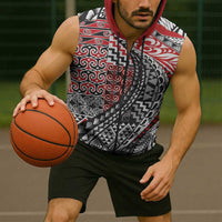 Aotearoa Maori Tribal Tattoo Sleeveless Zip Hoodie Kowhaiwhai Taniko Patchwork Motifs LT9