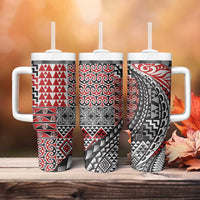 Aotearoa Maori Tribal Tattoo Tumbler With Handle Kowhaiwhai Taniko Patchwork Motifs LT9 - Polynesian Pride