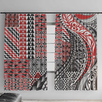 Aotearoa Maori Tribal Tattoo Window Curtain Kowhaiwhai Taniko Patchwork Motifs LT9 With Hooks Red - Polynesian Pride