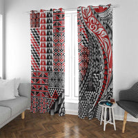 Aotearoa Maori Tribal Tattoo Window Curtain Kowhaiwhai Taniko Patchwork Motifs LT9 With Grommets Red - Polynesian Pride