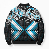 Blue Aotearoa Tukutuku Manawa Tapu Bomber Puffer Jacket Ta Moko Toi Maori - Polynesian Pride