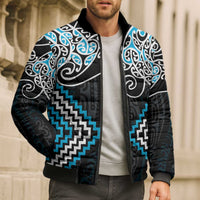 Blue Aotearoa Tukutuku Manawa Tapu Bomber Puffer Jacket Ta Moko Toi Maori - Polynesian Pride
