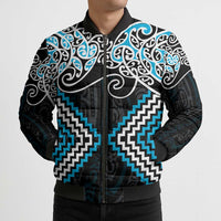 Blue Aotearoa Tukutuku Manawa Tapu Bomber Puffer Jacket Ta Moko Toi Maori - Polynesian Pride
