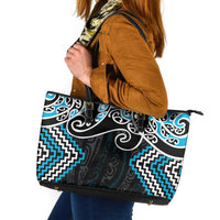Blue Aotearoa Tukutuku Manawa Tapu Leather Tote Bag Ta Moko Toi Maori