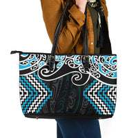 Blue Aotearoa Tukutuku Manawa Tapu Leather Tote Bag Ta Moko Toi Maori