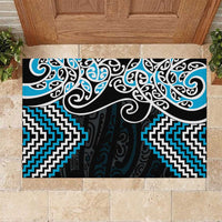 Blue Aotearoa Tukutuku Manawa Tapu Rubber Doormat Ta Moko Toi Maori LT9 Blue - Polynesian Pride