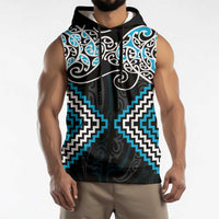 Blue Aotearoa Tukutuku Manawa Tapu Sleeveless Hoodie Ta Moko Toi Maori - Polynesian Pride