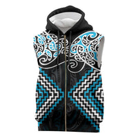 Blue Aotearoa Tukutuku Manawa Tapu Sleeveless Zip Hoodie Ta Moko Toi Maori LT9 Blue - Polynesian Pride