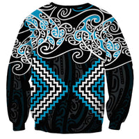 Blue Aotearoa Tukutuku Manawa Tapu Sweatshirt Ta Moko Toi Maori LT9 - Polynesian Pride