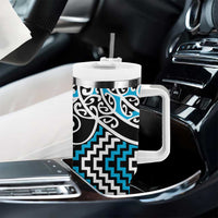 Blue Aotearoa Tukutuku Manawa Tapu Tumbler With Handle Ta Moko Toi Maori LT9 - Polynesian Pride