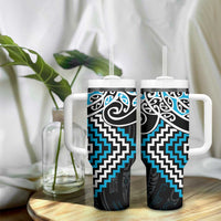 Blue Aotearoa Tukutuku Manawa Tapu Tumbler With Handle Ta Moko Toi Maori LT9 - Polynesian Pride