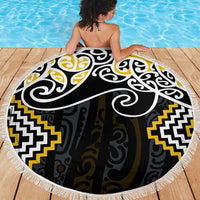 Gold Aotearoa Tukutuku Manawa Tapu Beach Blanket Ta Moko Toi Maori LT9 - Polynesian Pride