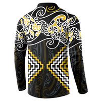 Gold Aotearoa Tukutuku Manawa Tapu Button Sweatshirt Ta Moko Toi Maori LT9 - Polynesian Pride
