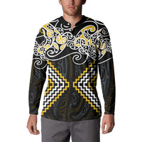 Gold Aotearoa Tukutuku Manawa Tapu Button Sweatshirt Ta Moko Toi Maori LT9 - Polynesian Pride