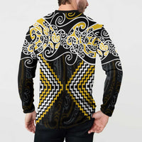 Gold Aotearoa Tukutuku Manawa Tapu Button Sweatshirt Ta Moko Toi Maori LT9 - Polynesian Pride