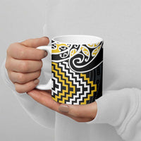 Gold Aotearoa Tukutuku Manawa Tapu Ceramic Mug Ta Moko Toi Maori - Polynesian Pride