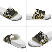 Gold Aotearoa Tukutuku Manawa Tapu Slide Sandals Ta Moko Toi Maori - Polynesian Pride