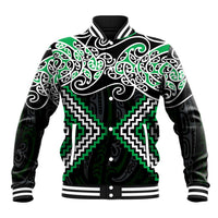 Green Aotearoa Tukutuku Manawa Tapu Baseball Jacket Ta Moko Toi Maori LT9 Unisex Green - Polynesian Pride