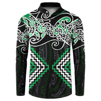 Green Aotearoa Tukutuku Manawa Tapu Button Sweatshirt Ta Moko Toi Maori LT9 Green - Polynesian Pride