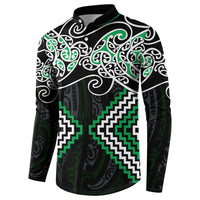 Green Aotearoa Tukutuku Manawa Tapu Button Sweatshirt Ta Moko Toi Maori LT9 - Polynesian Pride