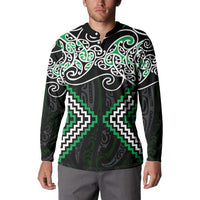 Green Aotearoa Tukutuku Manawa Tapu Button Sweatshirt Ta Moko Toi Maori LT9 - Polynesian Pride