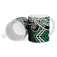 Green Aotearoa Tukutuku Manawa Tapu Ceramic Mug Ta Moko Toi Maori - Polynesian Pride