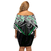 Green Aotearoa Tukutuku Manawa Tapu Family Matching Off Shoulder Short Dress and Hawaiian Shirt Ta Moko Toi Maori