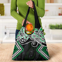 Green Aotearoa Tukutuku Manawa Tapu Grocery Bag Ta Moko Toi Maori LT9 - Polynesian Pride