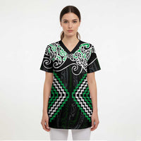 Green Aotearoa Tukutuku Manawa Tapu Scrub Top Ta Moko Toi Maori - Polynesian Pride