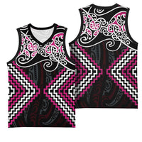 Pink Aotearoa Tukutuku Manawa Tapu Basketball Jersey Ta Moko Toi Maori - Polynesian Pride