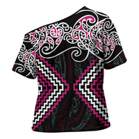 Pink Aotearoa Tukutuku Manawa Tapu Cross Shoulder Shirt Ta Moko Toi Maori - Polynesian Pride