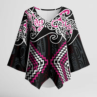 Pink Aotearoa Tukutuku Manawa Tapu Kimono Sleeve Blouse Ta Moko Toi Maori - Polynesian Pride