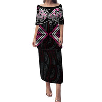 Pink Aotearoa Tukutuku Manawa Tapu Puletasi Ta Moko Toi Maori LT9 Long Dress Pink - Polynesian Pride