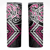 Pink Aotearoa Tukutuku Manawa Tapu Skinny Tumbler Ta Moko Toi Maori