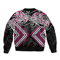 Pink Aotearoa Tukutuku Manawa Tapu Sleeve Zip Bomber Jacket Ta Moko Toi Maori