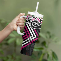 Pink Aotearoa Tukutuku Manawa Tapu Tumbler With Handle Ta Moko Toi Maori LT9 - Polynesian Pride