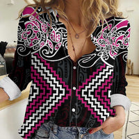 Pink Aotearoa Tukutuku Manawa Tapu Women Casual Shirt Ta Moko Toi Maori