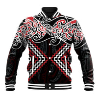 Red Aotearoa Tukutuku Manawa Tapu Baseball Jacket Ta Moko Toi Maori LT9 Unisex Red - Polynesian Pride