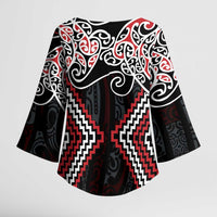 Red Aotearoa Tukutuku Manawa Tapu Kimono Sleeve Blouse Ta Moko Toi Maori - Polynesian Pride