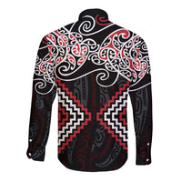 Red Aotearoa Tukutuku Manawa Tapu Long Sleeve Button Shirt Ta Moko Toi Maori LT9 - Polynesian Pride