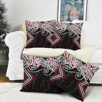Red Aotearoa Tukutuku Manawa Tapu Pillow Cover Ta Moko Toi Maori - Polynesian Pride