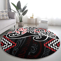 Red Aotearoa Tukutuku Manawa Tapu Round Carpet Ta Moko Toi Maori