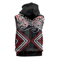 Red Aotearoa Tukutuku Manawa Tapu Sleeveless Zip Hoodie Ta Moko Toi Maori LT9 - Polynesian Pride