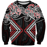 Red Aotearoa Tukutuku Manawa Tapu Sweatshirt Ta Moko Toi Maori LT9 Unisex Red - Polynesian Pride